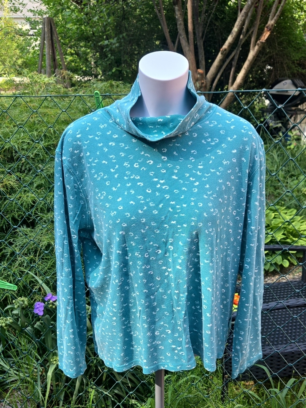 Basic Editions Teal Printed Long Sleeve Top